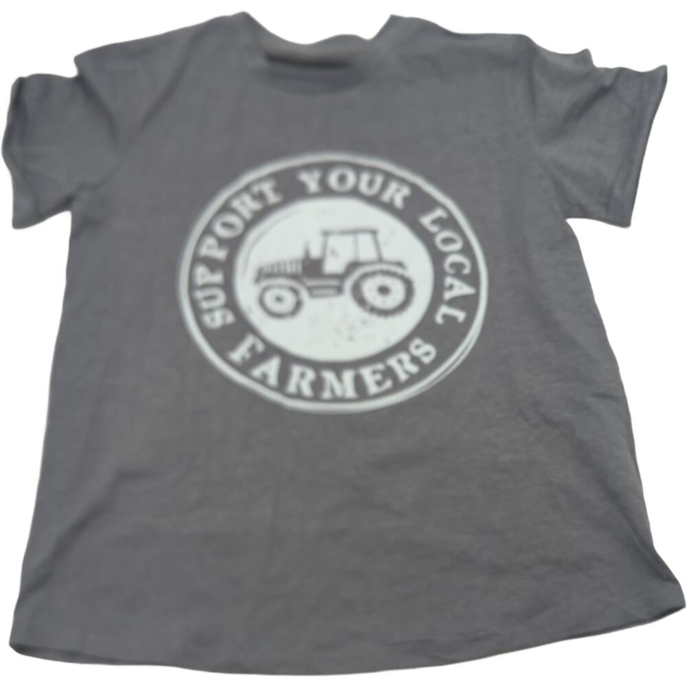No Brand S Gray 'Support Your Local Farmers' Tractor Graphic Tee
